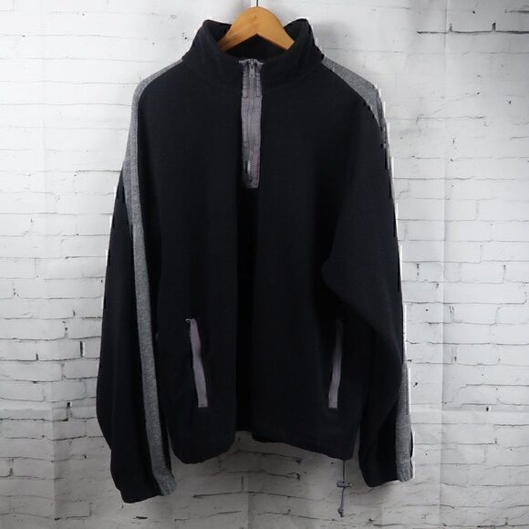 OUTDOOR URBAN TERRAIN BLACK & GREY FLEECE 1/4 ZIP PULLOVER JACKET SIZE LARGE - Picture 1 of 9